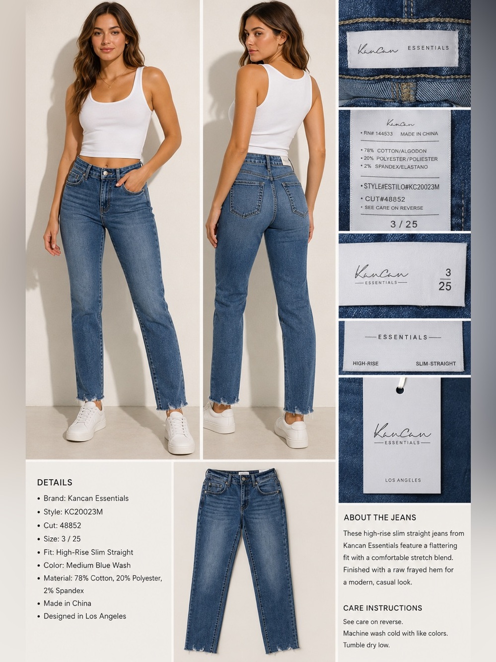 KanCan Essentials High-Rise Slim Straight Jeans - Medium Blue Wash